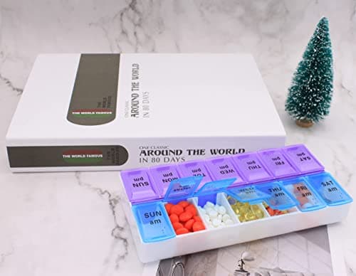 7 Day Weekly AM PM Pill Organizer, ShysTech Large Pill Case Pill Box for Pills Vitamin Supplements Medication (Purple/Blue) 5