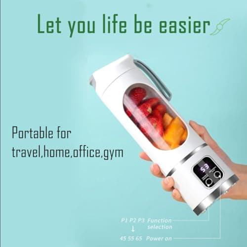 Portable blender,USB-C rechargeable,Personal compact travel juicer cup15OZ for Shakes, Smoothies,Fresh juice,Self-cleaning,Leakproof lid, Smart time display,12 blades,with strong blending White 7