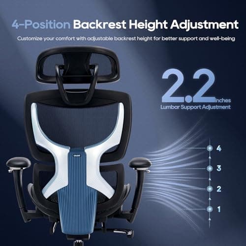 COLAMY Ergonomic Mesh Office Chair with Footrest, Executive High Back Computer Desk Chair with Wide Headrest and Adjustable 3D Arms, Backrest Height, Tilt Lock and Lumbar Support, Black 5