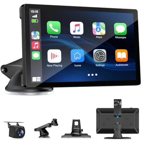 BOXGVO Wireless Carplay Screen for Car with 4K Dash Cam, 9" Portable Carplay & Android Auto, Car Touchscreen with 1080p Backup Camera, GPS/Voice Control/FM//Mirror Link/Bluetooth
