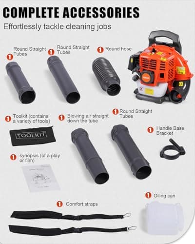 Thalorus 52cc Backpack Leaf Blower – Gas Powered 550 CFM 230 MPH High Airflow for Lawn Care, Low-Vibration Harness, Clears Leaves, Debris & Snow (Orange) 8