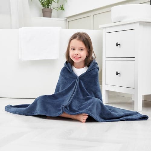 Hiturbo Kids Fleece Hooded Towel: Soft Plush Warm Blanket - 50"x30" Pool Beach Bath Swim Towel Wrap for 3-12 Yrs (Navy) 6