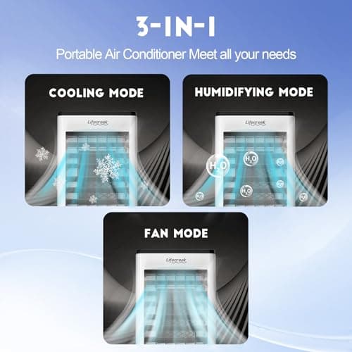 Portable Air Conditioner, 3-IN-1 Evaporative Air Cooler w/3.2Gal Tank, 4 Modes & 3 Speeds, 12H Timer, 6 Ice Packs, Remote Control, Windowless Swamp Cooler for Bedroom,Home,No Hose Needed 6