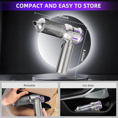 CUGEFRE Handheld Vacuum Cordless, 28000Pa 4 in 1 Car Vacuum Portable Cordless, One-Touch Dust Removal, 3-Speed Brushless Motor Mini Vacuum, Ideal for Home, Car, Office, and Pet Hair Cleanup, Silver 7