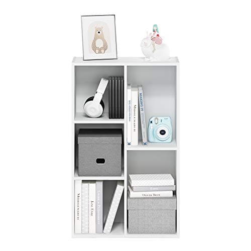 Furinno LUDER Book Shelf, 5-Cube Bookshelf, Reversible Bookcase, 9.4 x 19.5 x 31.5, for Living Room, Bedroom, Home Office, White 6