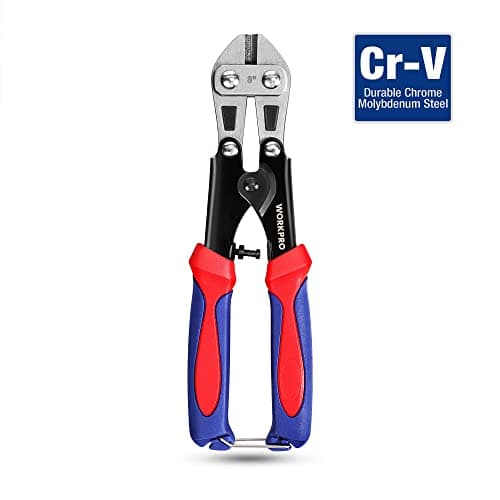 WORKPRO Mini Bolt Cutter 8-inch, Spring Loaded Small Heavy Duty Wire Cable Cutter, Snips Clippers with Soft Anti-Slip Handle 8