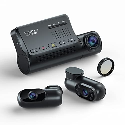 VIOFO 3 Channel Dash Cam Front and Rear Inside, 1440P+1080P+1080P Triple Car Camera, Built in WiFi GPS Car Dashboard Camera Recorder, (A139) (Renewed)