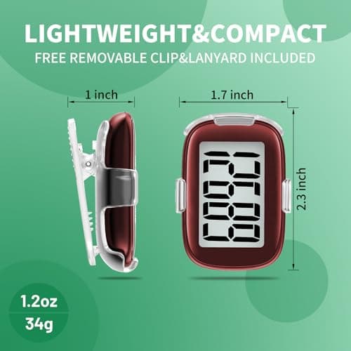 Pedometer Walking Simple 3D Step Counter with Clip and Lanyard- Burgundy 6