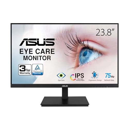 ASUS 24”1080P Monitor(VA24DQSB)-Full HD,IPS,75Hz,Speakers Adaptive-Sync Low Blue Light Flicker Free VESA Mountable Frameless, HDMI DisplayPort, VGA, USB hub Height Adjustable, Black,12.8"x21.3"x2.1"