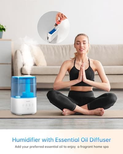 FABULETTA Humidifiers for Bedroom, 4.5L Warm and Cool Mist Humidifier Large Room for Home, 45H Runtime Room Humidifier with Detachable Top-fill Water Tank, 3 Mist Levels and Essential Oil Diffuser 6