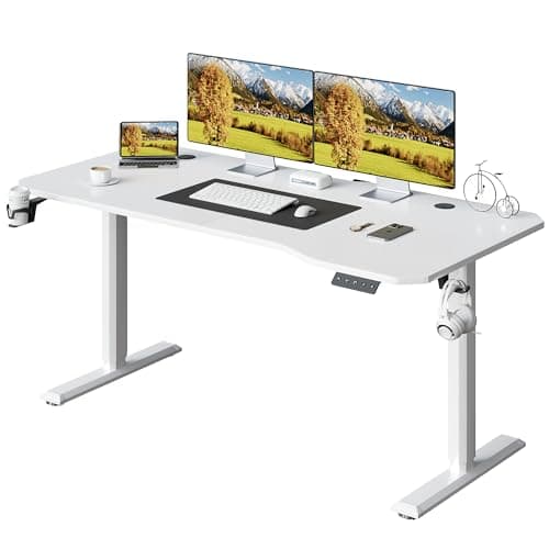 Shahoo Electric Standing Desk 63 Inch, Ergonomic Height Adjustable Table with T-Shaped Metal Bracket Modern Computer Workstations for Home Office, White, 63 x 24 Inches