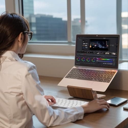 NAMAII Wooden Laptop Stand, Ergonomic Computer Stand for Desk, Portable Laptop Riser, Notebook Stand Holder Compatible with MacBook Pro/Air, Dell, HP, Lenovo and All Laptops (10-17 inch), Walnut 6