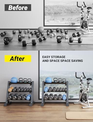 YOLEO Dumbbell Rack - 3 Tier & 5 Tier Compact Weight Rack for Dumbbell, Kettlebell, Barbell, Heavy Duty Weight Storage Organizer, Space-Saving Dumbbell Storage Stand Holder for Home Gym - 1100LBS Capacity (Rack Only) (STANDARD, Rectangular Frame) 7