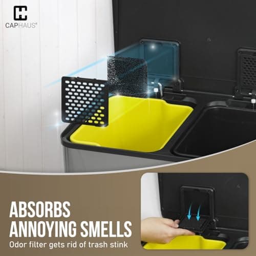 CAPHAUS Dual Trash Can with Lid, Trash and Recycling Bins Combo for Kitchen, Hands-Free Stainless-Steel Garbage Can with 2 Compartment, Hinged Lid, Odor Filter, Handles, 25L+25L, 2 x 6.6 Gallon 7