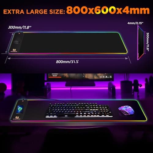 Gimars RGB Gaming Mouse Pad,15W Wireless Charging Mousepad with 10 Light Modes, Large Mousepad with Premium Smooth Surface, Non-Slip Mouse Mat for Gaming, Desk, PC,Office, 31.5x11.8x0.16inch 5