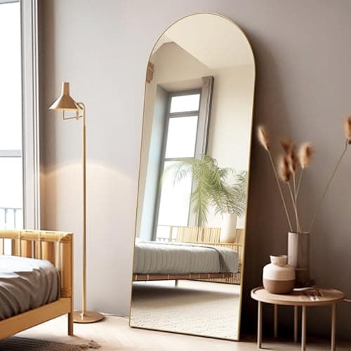 Otlsh Arched Floor Mirror, 58"18" Full Length Mirror with Stand, Freestanding, Aluminum Frame - Gold