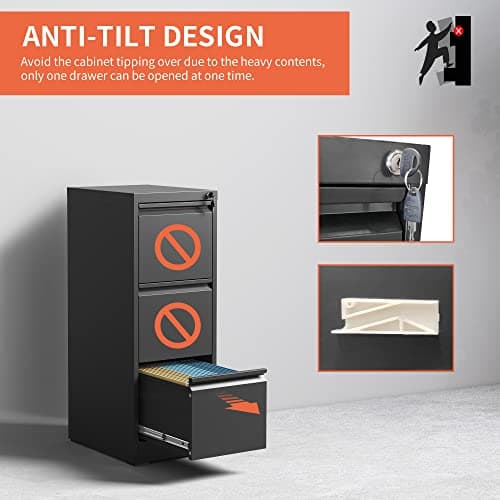 IKIMI 3 Drawer File Cabinet,Metal Filing Cabinets for Home Office,Vertical File Cabinet with Lock,Heavy Duty Metal Storage Cabinet for A4/Letter/Legal Size Files,Assembly Required 5
