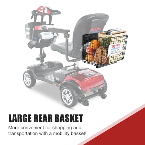 Electric Powered Mobility Scooters for Seniors Adults 300lbs Max Weight, 4 Wheel Folding Mobility Wheelchair for Travel - Long Range Power Extended Battery w/Charger and Basket- Red 7