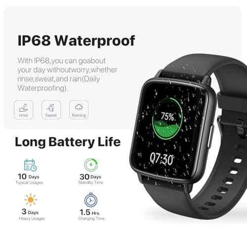 JeeJTek Smart Watch, 1.83" HD Smartwatch for Men Women, Fitness Watch with 100+ Sport Modes, IP68 Waterproof/Heart Rate/Sleep Monitor, Activity Trackers for iOS/Android (Black) 8