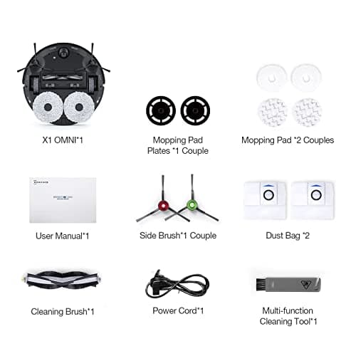 ECOVACS DEEBOT X1 Omni Robot Vacuum and Mop Combo with Self-Emptying, Auto-Wash, Auto-Refill and Auto-Hot Air Drying, 5000Pa Suction, AIVI 3D Obstacle Avoidance, Built-in YIKO Voice Assistant, Black 9