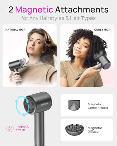 Hair Dryer, High-Speed Ionic Low Noise Blow Dryer for Fast Drying, Birthday Christmas Gifts for Women Men Mom Dad, Thermo-Control Quiet Compact Hair Blow Dryer for Travel Salon, Gray 5