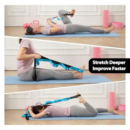 Acozycoo Stretching Strap with 10 Loops-Yoga Strap for Physical Therapy,Home Workout,Pilate & Flexibility Training,Non Elastic Exercise Stretch Band for Hamstring,Leg Stretcher Belt,Flexibility Fascia (Blue) 7