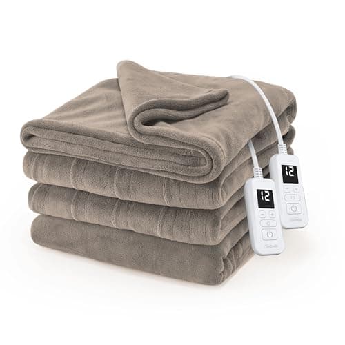 Sunbeam Electric Royal Luxe Microplush Heated Blanket, 12 Heat Settings, 12-Hour Selectable Auto Shut-Off, Fast Heating, Warm and Cozy, Mushroom Color, King, 90" x 100"
