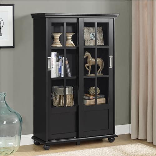Ameriwood Home Aaron Lane Bookcase with Sliding Glass Doors, Black 4