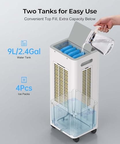 Evaporative Air Cooler with Remote & Timer, 2200+ CFM Portable Fan That Blows Cold Air for Large Room, Home Office, Bedroom - 2.1Gal High-Capacity Tank, 3 Modes, Whisper Quiet 30dB & Sleep Mode 5