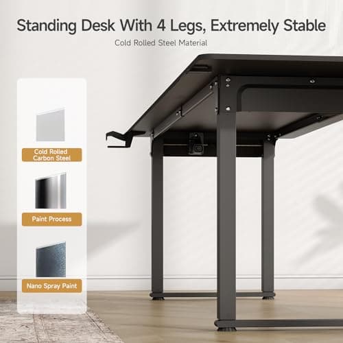 ONBRILL Standing Desk, 71x32 Inches Rectangle Stand Up Desk with 4 Legs, Dual Motor and Memory Controller, Adjustable Height from 28-46 Inches for Home and Computer Workstation, Black 8