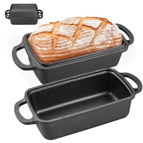 Apatiner 2 in 1 Cast Iron Bread Pan with Lid, Durable Loaf Pans for Baking Homemade Sourdough and Meatloaf, Bread Oven Cast Iron Cookware, Bread Loaf Pan, Sourdough Baking Pan