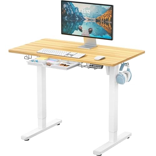 SHW 40-Inch Electric Height Adjustable Standing Desk with Drawer, Memory Preset and Cable Management Tray, Oak