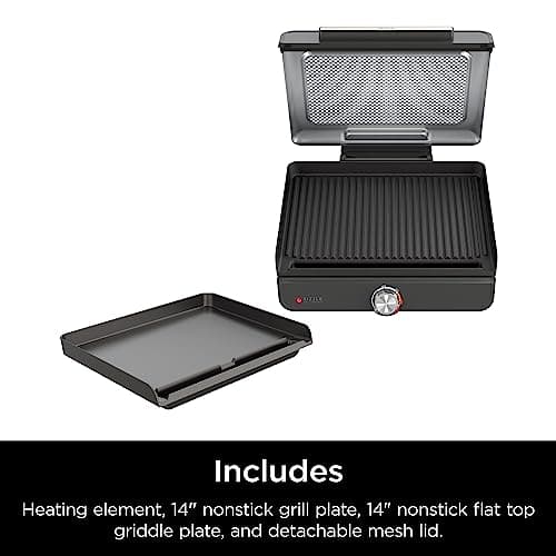 Ninja Griddle and Indoor Grill, 14’’, Electric Grill, For Steak, Burgers, Salmon, Veggies, and More, Pancake Griddle, Nonstick, Dishwasher Safe, 500F, Even Cooking, Silver, GR101 9