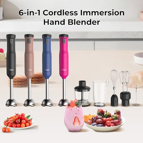 Rosewill 6-in-1 Multi-Speed Cordless Rechargeable Immersion Hand Blender, Heavy Duty Motor - Stick Blender, Beaker, Whisk, Chopper, Dual Beater, Milk Frother - For Smoothies, Baby Food, Soup - Blue 8