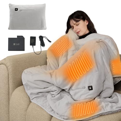 ZonLi Z-Hug Portable Heated Blanket, Heated Blanket Battery Operated, Cordless Heated Blanket with Cloak and Pillow Design, 10000 mAh Battery Heated Blanket with 3 Heating Levels (Ember Gray)