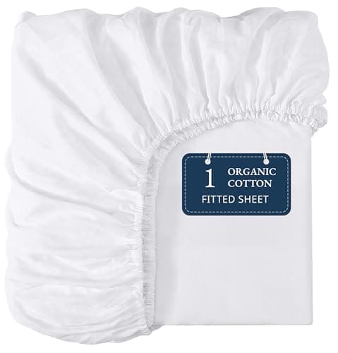 Lane Linen 100% Organic Cotton Queen Size Fitted Sheet Only (60"x80") - Super Soft 100% Cotton Queen Fitted Sheet - Lightweight & Durable Cotton Bed Sheet - White