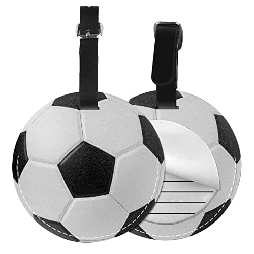 Funny Soccer Ball Printed Luggage Tags Set Suitcase Labels Sports-Themed Travel Baggage Tags with Name ID Cards 2 Packs Round Leather Tags Set Travel Accessories