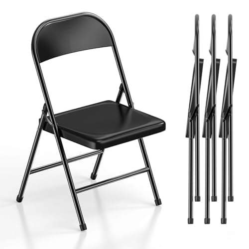 Nazhura 4 Pack Metal Folding Chairs, Metal Dining Chair Set Indoor Outdoor for Home Office Events Wedding Party Black