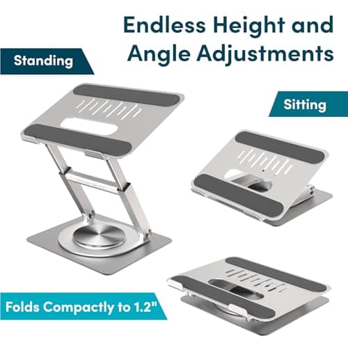 Lifelong 360 Rotating Ergonomic Laptop Stand for Desk, Laptop Riser with Swivel Base, Adjustable Computer Stand for 10-17" MacBook Pro & All Laptops- Portable Standing Desk Converter- Height 16" 6