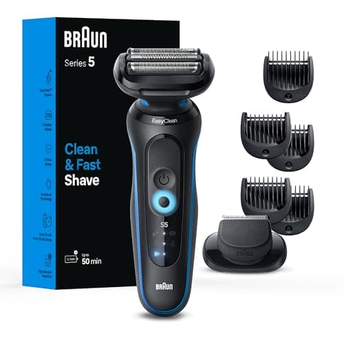 Braun Electric Shaver for Men, Series 5 5120s, Wet & Dry Shave, Turbo Shaving Mode, Foil Shaver, Engineered in Germany, with Beard Trimmer & Attachments, Blue