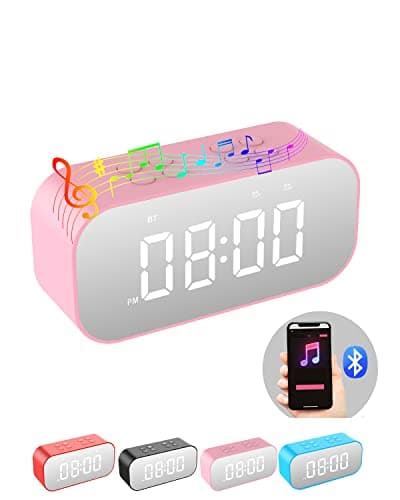 AFK Alarm Clock with Bluetooth Speaker for Bedroom,Small Digital Clock with Dual Alarms,Snooze,Mirror LED Display for Girls,Adults.