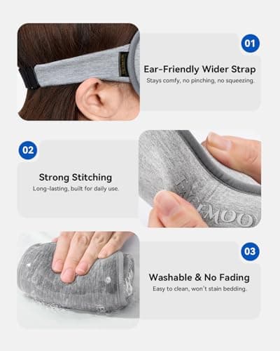 Weighted Eye Mask for Sleeping - 3D Blackout Sleep Mask for Women Men, Zero Eye Pressure, Lash-Friendly, Adjustable Strap, Airplane Travel Essentials for Long Flight & Road Trip, Meditation Mask(Gray) 6