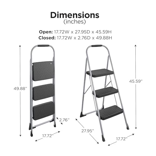 Cosco 11408PBL1E Three Step Big Step Folding Step Stool with Rubber Hand Grip, Grey 8
