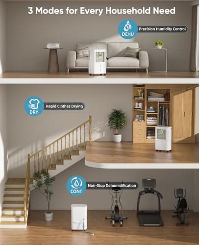 Dravonic 34 Pints Dehumidifier for Basement and Home, Quiet 3-Mode Operation with Continuous Drain Hose, 0.5 Gal Tank, Auto Defrost and 24H Timer for Bedrooms and Bathrooms (White) 5
