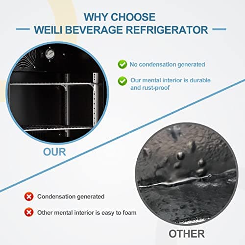 Weili 20 Inch Built in Beverage Refrigerator with Lock, Under Counter or Freestanding 120 Can Soda Beer Drink Cooler Fridge with Stainless Steel and Glass Door 6