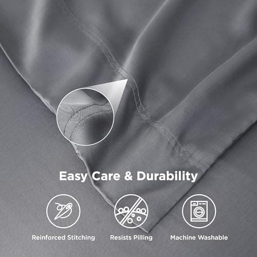 Bedsure King Size Pillow Cases Set of 2, Cooling Pillow Cases King, Rayon Derived from Bamboo Dark Grey Pillowcases, Breathable & Silky Soft Bedding Pillow Covers with Envelope Closure, 20x36 Inches 5