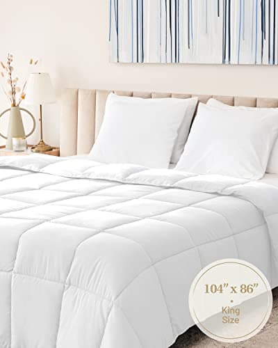 Down Alternative Comforter King Size - Fluffy Duvet Insert - Premium Plush All Season - Luxury Breathable Hotel Cooling Comforter - King, White, 104x86 inches - Comes Compressed Packaging 7