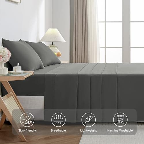 JELLYMONI Fitted Sheet King Cotton Grey 1pc Easy-Fit 16 Inch Deep Pocket Sheet Bedding Sheet Solid 100% Washed Cotton Soft Breathable Durable Fitted Bed Sheet (78”x 80”+16”) 5