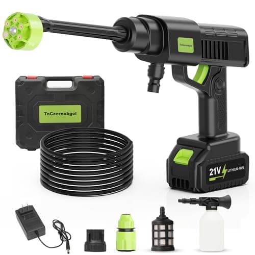 ToCzernobgol Cordless Portable Pressure Washer, 3.0Ah Battery Powered Handheld Car Washer with 6-in-1 Nozzle, Small Electric Power Cleaner for Car, Garden, Fence, Patio, Floor