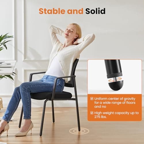 Sweetcrispy Stackable Mesh Guest Reception Chairs - Ergonomic Lumbar Support for Waiting Conference Meeting Room, Office School Lobby and Church, Space Saving, Black 6